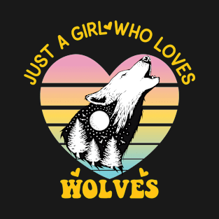 Just a Girl Who Loves wolves Watercolor Cute wolf lover Gift T-Shirt