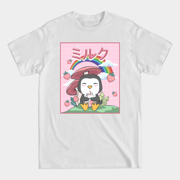 Disover Cottagecore Aesthetic Cute Penguin Strawberry Milk - Cottagecore - T-Shirt