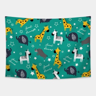 Sweet dreams little one zoo animals cute pattern sea green Tapestry