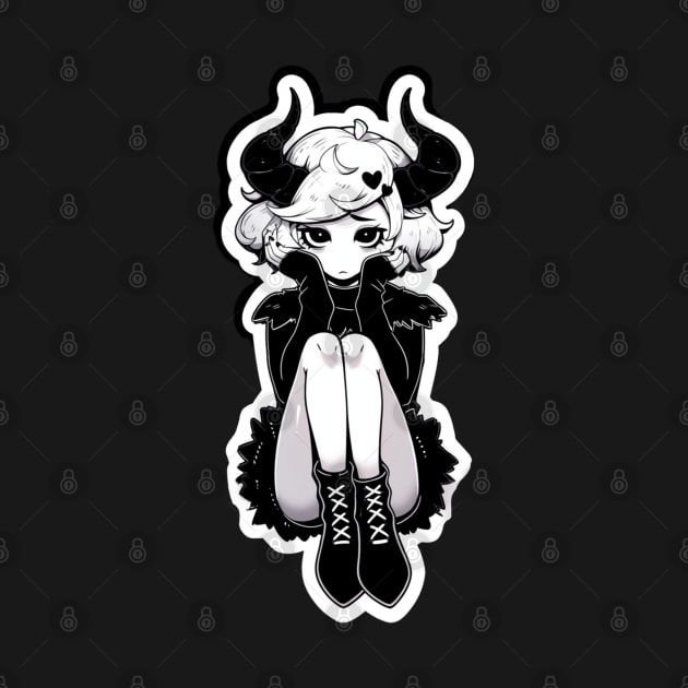 Black and White Adorable Demon Girl by DarkSideRunners