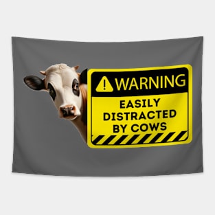 Cow Distraction Alert Sign - Humorous Farm Graphic Tapestry