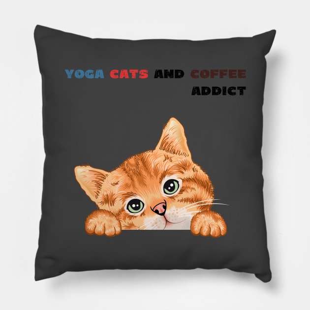 Yoga cats and coffee addict funny quote for yogi Pillow by Red Yoga