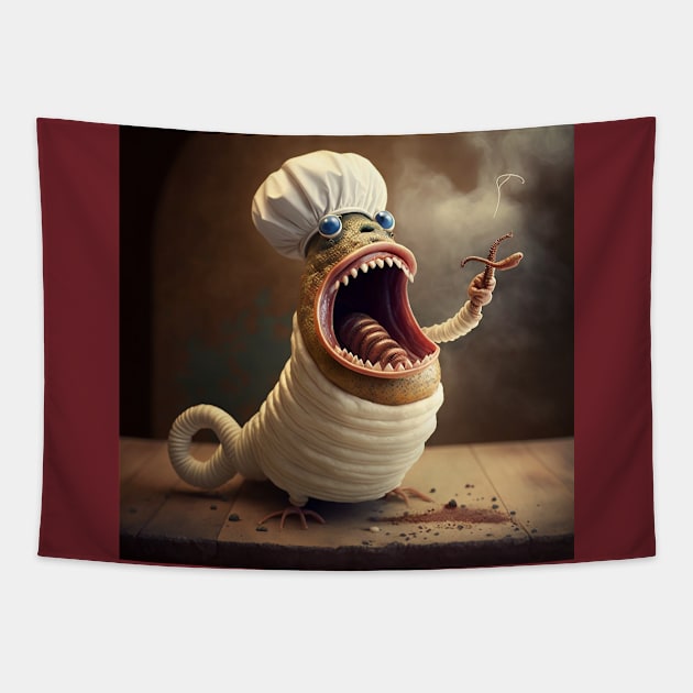Worm Chef Screams At Wait Staff Tapestry by Bee's Pickled Art