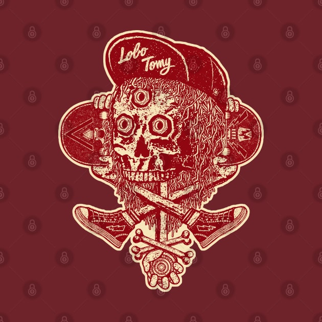 SKATEBOARD SKULL (red edition) By Lobo Tomy T-Shirt by boozecruisecrew