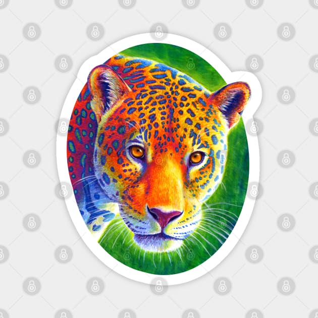 Light in the Rainforest Colorful Jaguar Magnet by rebeccawangart