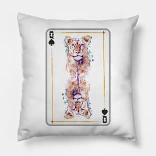 Lioness Head Queen of Spades Playing Card Pillow