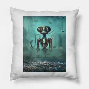 Alien robot at bottom of ocean, AI art Pillow