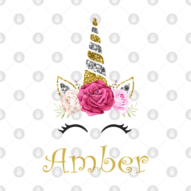 Amber | Personalized Name With Unicorn And Flowers For Girls And Women by Dizak Design