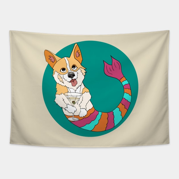 Benny the Corgi Mermutt Tapestry by abrushwithhumor