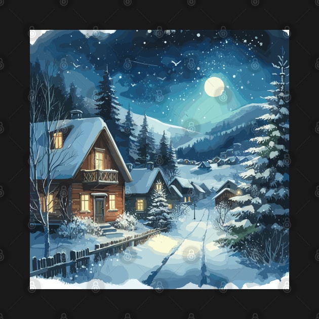 Winter Country Road at Night by Siha Arts