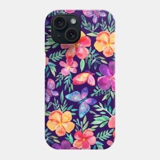 Summer Blooms & Butterflies on Dark Purple Phone Case