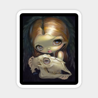 Chibi Girl Holiding Creepy Skull Magnet