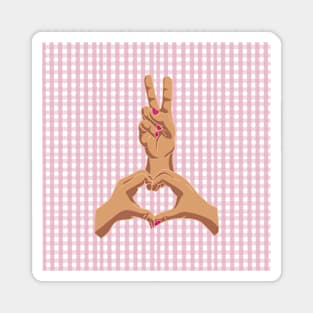 Preppy gingham peace and love sign Magnet