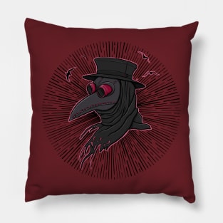 Pink Creepy Plague Doctor Steampunk Style Illustration Pillow