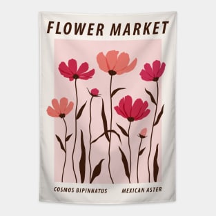 Flower market, Garden cosmos, Exhibition print, Aesthetic poster, Cute floral art, Botanical print, Cottagecore Tapestry