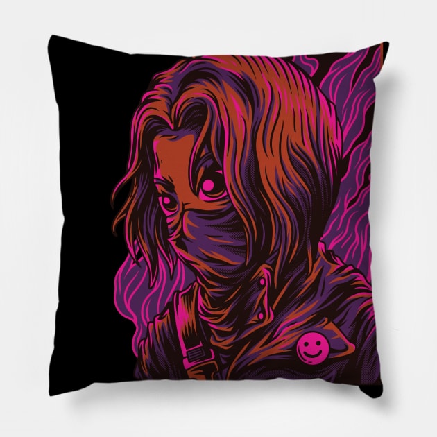 Dead girl in fight Pillow by spacemedia