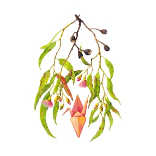 Eucalyptus and Origami Paper Crane T-Shirt