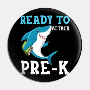 Kids Shark Ready To Attack pre k First Day of School Pin