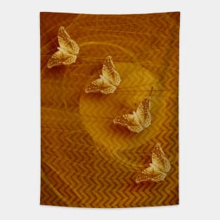 Butterflies, fractal and chevron design in copper Tapestry