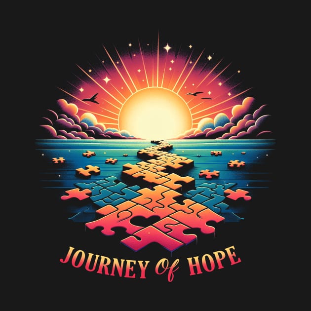 Puzzle pieces forming a path leading to a bright future with the words - Journey of Hope by ArtbyJester