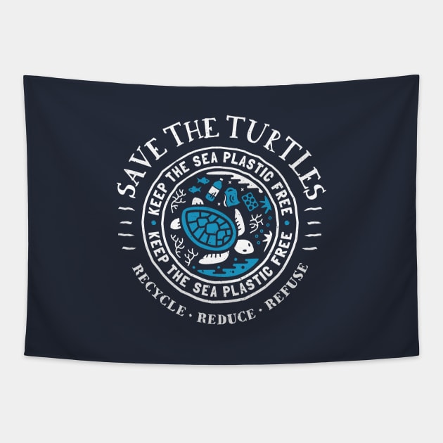 Save The Turtles - Keep the Sea Plastic Free Tapestry by bangtees