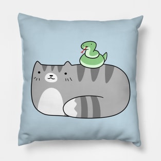 Blue Tabby Cat and Green Snake Pillow