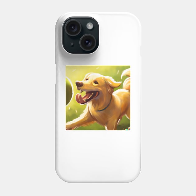 Golden retriever playing with ball happily and energetically on a playing field Phone Case by ramith-concept