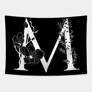 Letter M Monogram - Floral Initial Tapestry