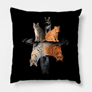 Cats Lover Cat Water Reflection Cats Tigers Pillow