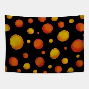 Yellow, Orange and Red Polka Dots (With Black Background) Tapestry