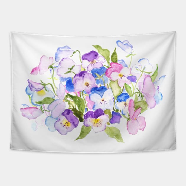 colorful pansies arrangement watercolor Tapestry by colorandcolor