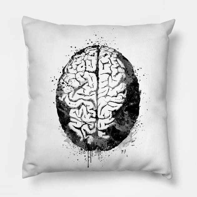 Human Brain Anatomy Black and White Pillow by LotusGifts