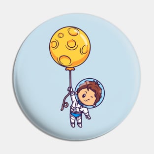 Cute Boy Astronaut Floating With Moon Balloon Pin