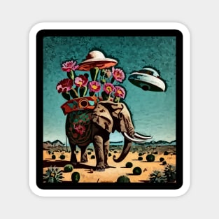 watercolor cactus on Elephant with UFO Magnet