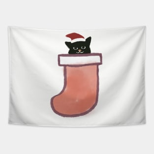 Hidden Cat Xmas Minimal Cat inside sock Tapestry