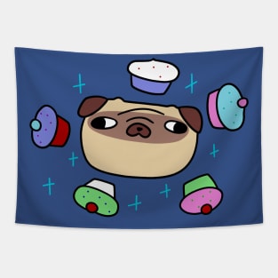 Floating Cupcakes Pug Face Tapestry