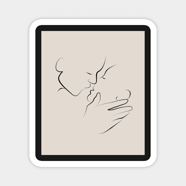 A Tender Kiss Couple Line Art Illustration Magnet by 4U2NV-LDN