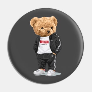 Cute bear design in sport suit Pin