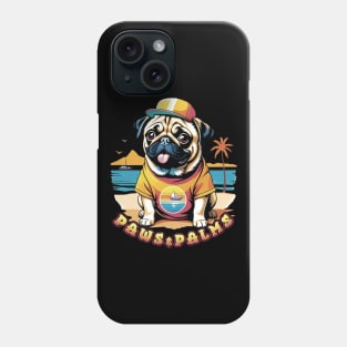 Paws and Palms, a Cute Pug on a beach Phone Case