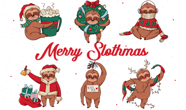 Merry Slothmas // Cute Christmas Sloth Cartoons Kids T-Shirt by SLAG_Creative