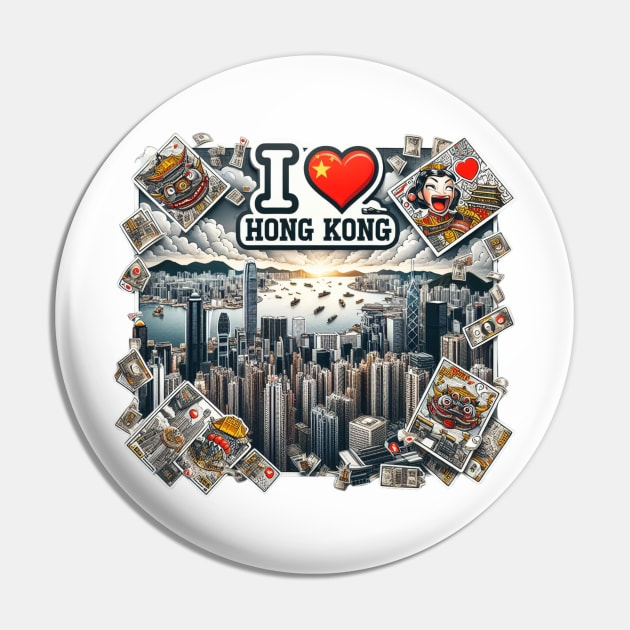 I Love Hong Kong Pin by BukovskyART