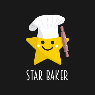 Cute Star Baker with Rolling Pin - Black T-Shirt