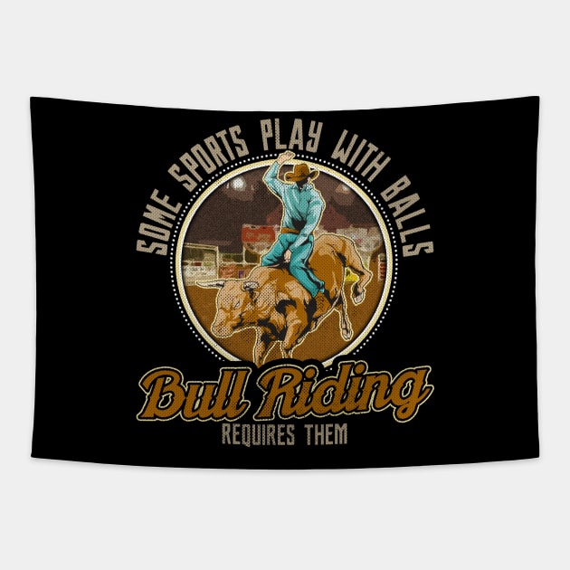 Bull Riding Rodeo Cowboy Western Country Wild Retro Tapestry by Ramadangonim