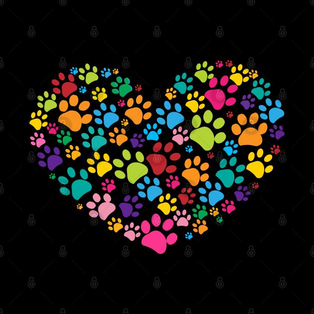 Colorful dog paw print made of heart by GULSENGUNEL