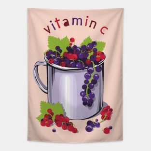 Mug with fresh black and red currant berries. Vitamin C Tapestry