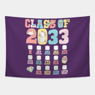 Cute Unicorn Graduation Class of 2033 Grow with Me Checklist Tapestry