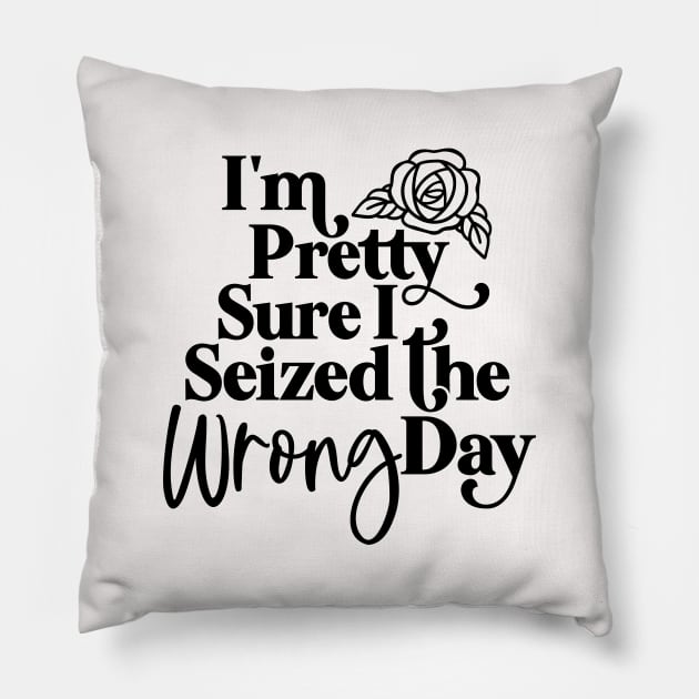 I'm pretty Sure I Seized The Wrong Day Pillow by GOING ONCE, TWICE. SOLD.