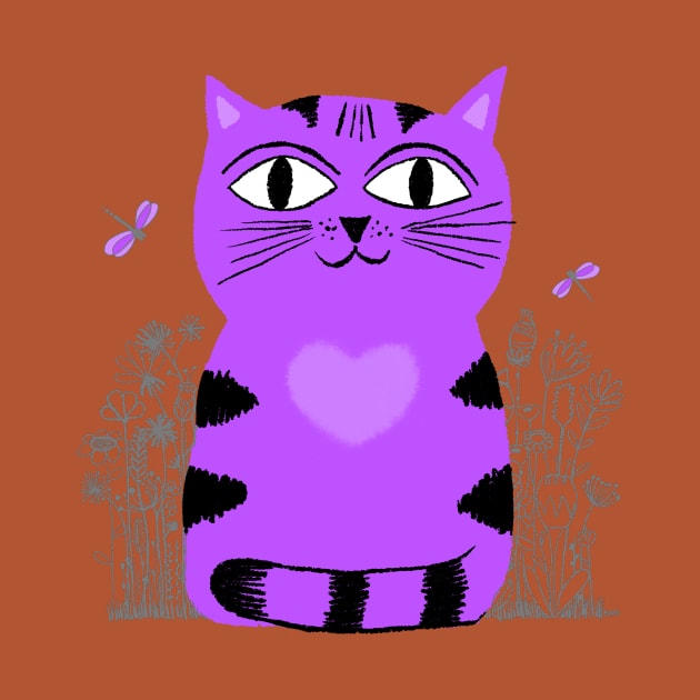 Bright Eyed Purple Kitty With Big Heart In The Garden by LittleBunnySunshine