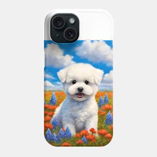 Bichon Frise Puppy in Texas Wildflower Field Phone Case