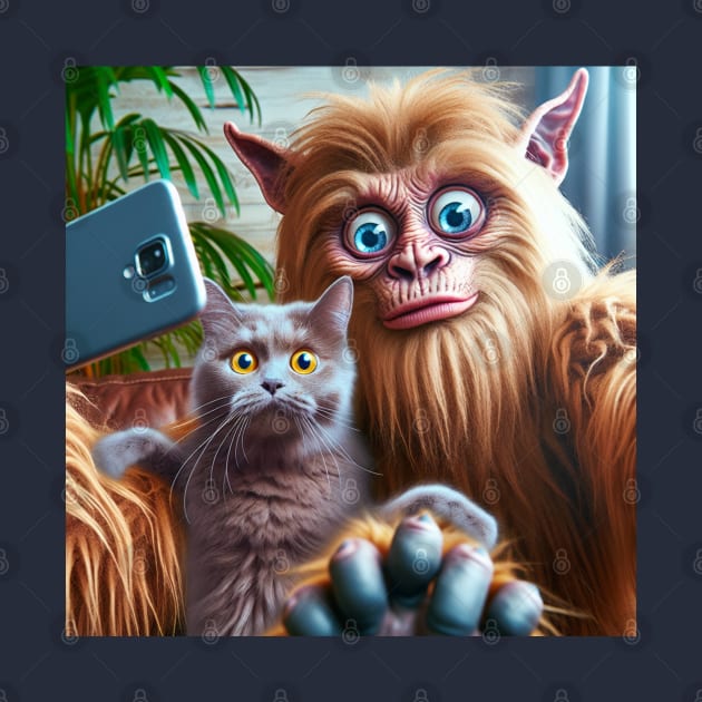 Surprised Scared Cat Selfie Sasquatch Bigfood Cute Funny by SOUDESIGN_vibe